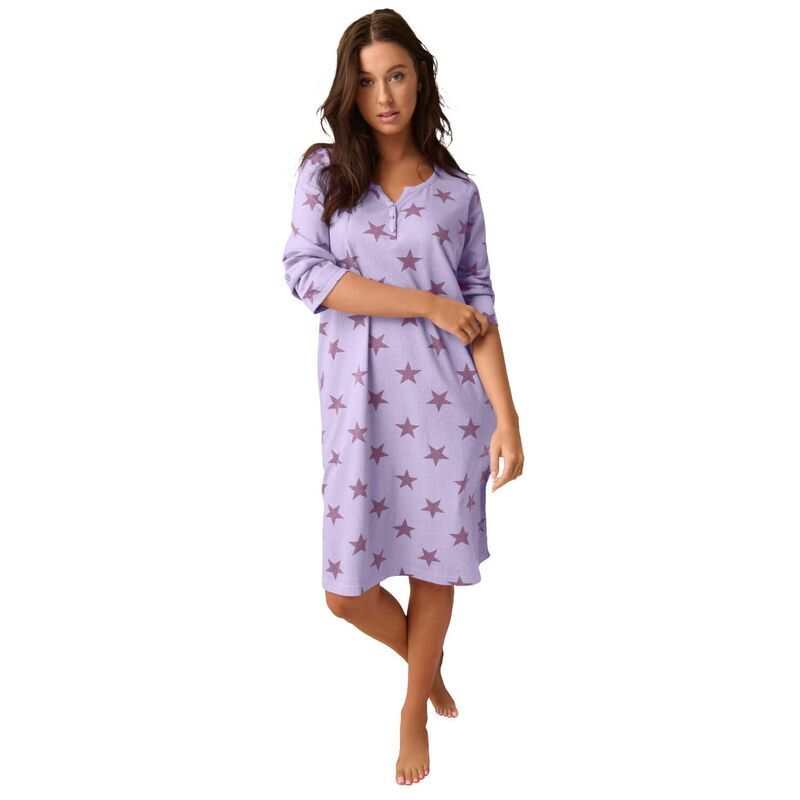 ドリームスアンドコー レディース アンダーウェア ナイトウェア プラスサイズ シャツ Dreams Co Plusize Henley Sleepshirt Pale Lilac Star ライラック