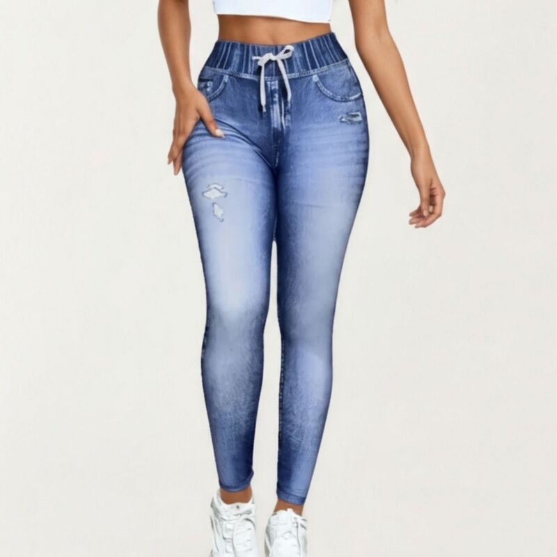 アンナカシ レディース ボトムス カジュアルパンツ ハイウエスト プリント デニム レギンス AnnaKaci Womens High Waist Denim Print Leggings with