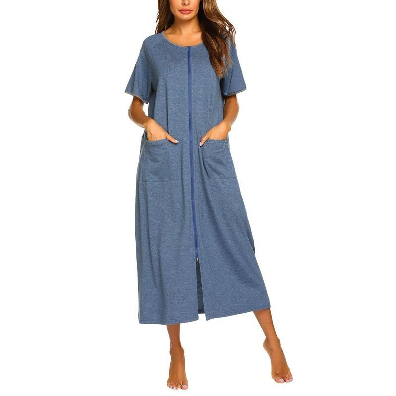 エコアー レディース アンダーウェア ナイトウェア コート Ekouaer Women Robes Zipper Front Short Sleeve Fullengthousecoat with P