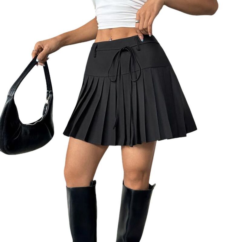 クリアフラワー レディース ボトムスカート プリーツ ClearFlower Womenshort Skirt Waistie Bow Casual Pleated Skirt Black ブラック