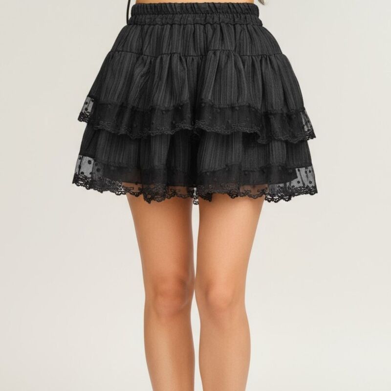 アンナカシ レディース ボトムスカート ティアード フリル ミニ AnnaKaci Womens Tiered Ruffle Mini Skirt with Layered Textured Fabr