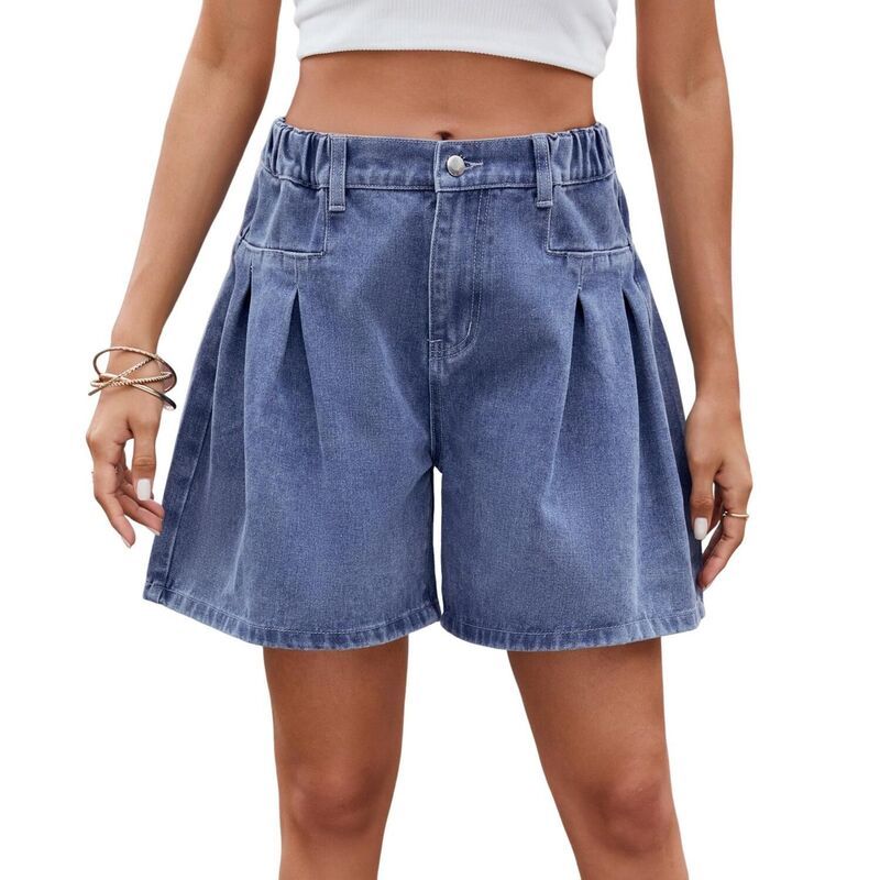 クリアフラワー レディース ボトムスカート ワイドレッグ ハイウエスト プリーツ ショートパンツ デニム ClearFlower Womens High Waist Denim Shorts Plea