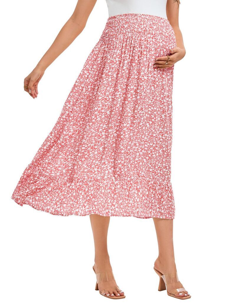 ファンジュライ レディース ボトムスカート ハイウエスト プリント マタニティ FUNJULY Womens Maternity High Waist Printed Semi Skirt Pink