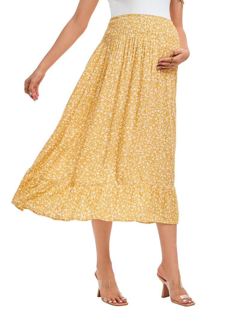 ファンジュライ レディース ボトムスカート ハイウエスト プリント マタニティ FUNJULY Womens Maternity High Waist Printed Semi Skirt Yello