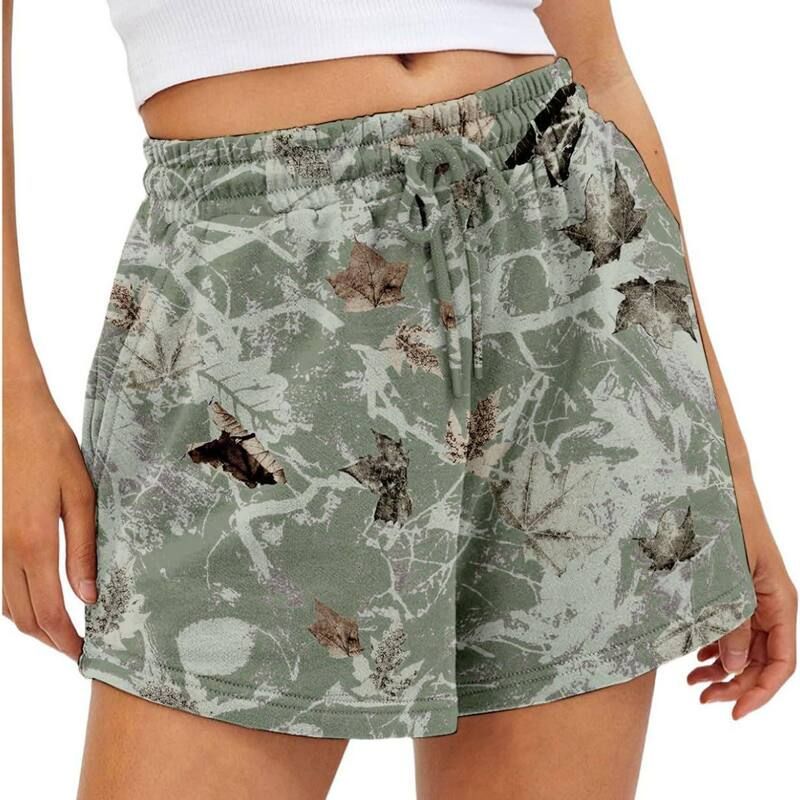クリアフラワー レディース ボトムス ハーフパンツ・ショーツ プリント ショートパンツ ClearFlower Womens Leaf Print Casual Shorts Elastic Wais