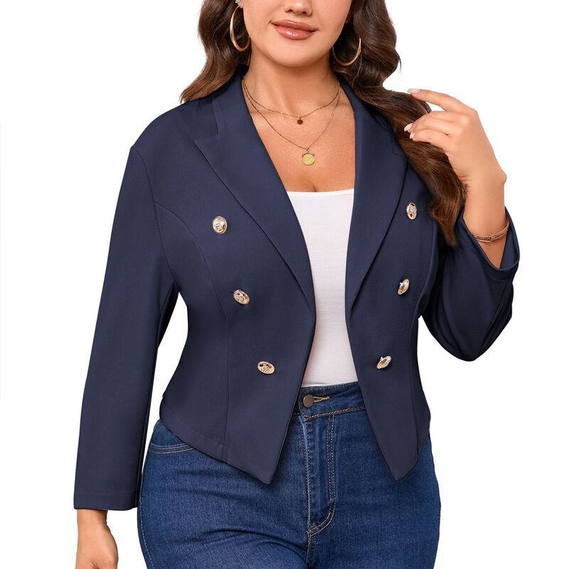 クリアフラワー レディース アウター ジャケット・ブルゾン プラスサイズ クロップド ブレザー ClearFlower Women Plusize Cropped Blazer 34 Sleeve D
