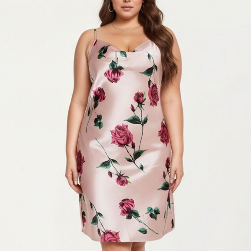 アンナカシ レディース アンダーウェア ナイトウェア フラワー柄 ドレープ サテン フラワー AnnaKaci Women satin Slip Dress with Floral Rose Patt