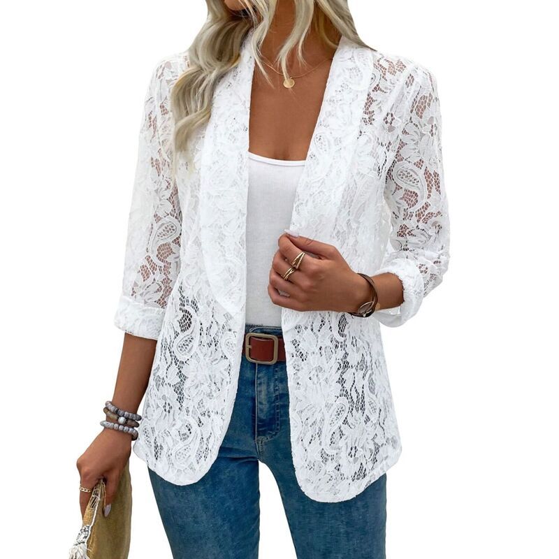 ボディサイズ レディース アウター ジャケット・ブルゾン フラワー柄 カーディガン レース フラワー BODDYSIZE Women s Open Front Lace Cardigan Long S