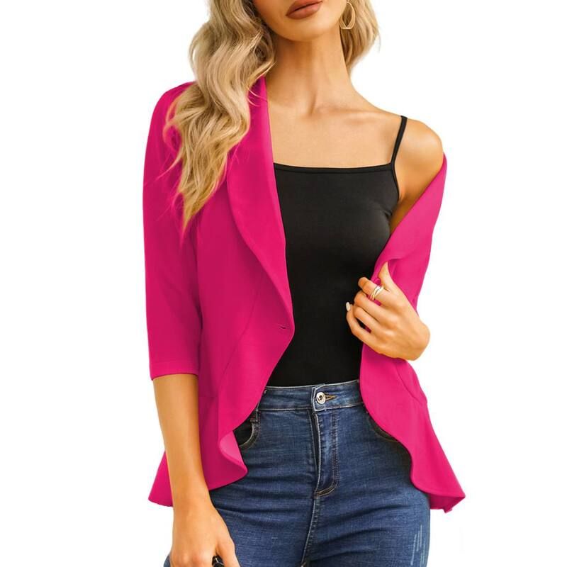 エリートスピリット レディース アウター ジャケット・ブルゾン カーディガン ブレザー EliteSpirit Womens Blazer Cardigan Lapel Three Quarter S