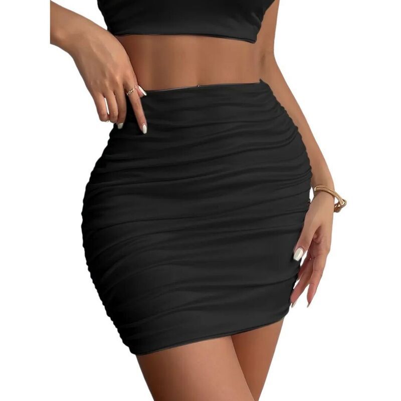 イエスファッション レディース ボトムスカート ハイウエスト ギャザー ミニ Yesfashion Womenstretchigh Waist Ruched Bodycon Layer Casual
