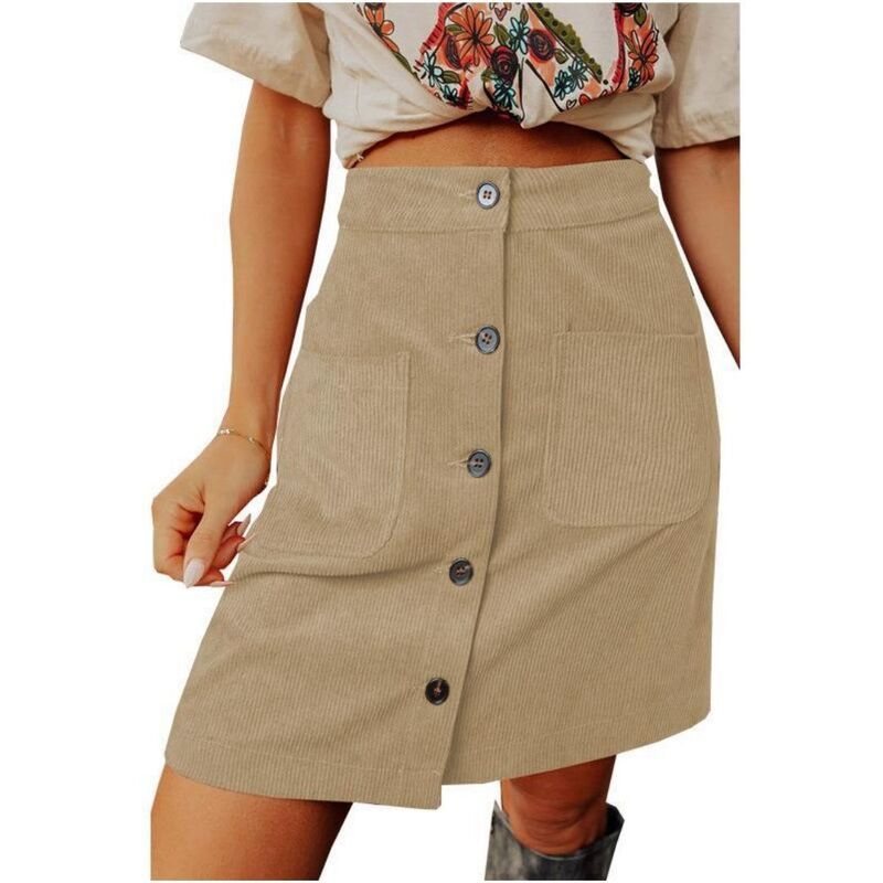 イエスファッション レディース ボトムスカート ボタンダウン コーデュロイ A ライン ミニ ダウン Yesfashion Womens Corduroy Skirts High Waisted Bu