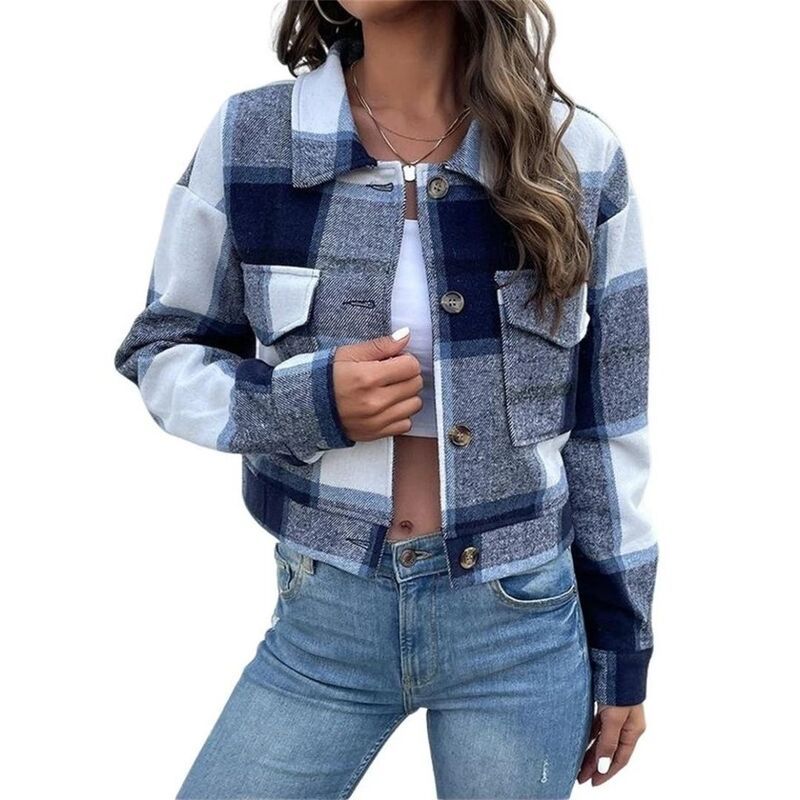 イエスファッション レディース アウター ジャケット・ブルゾン ボタンダウン シャツ コート ダウン クロップド Yesfashion Womens Cropped Plaid Shacket Jac