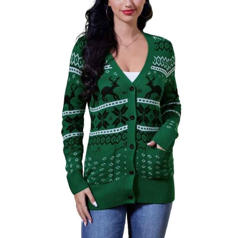 イエスファッション レディース アウター ニット・セーター ボタンダウン カーディガン コート ダウン Yesfashion Womens Ugly Christmasweater Christmas