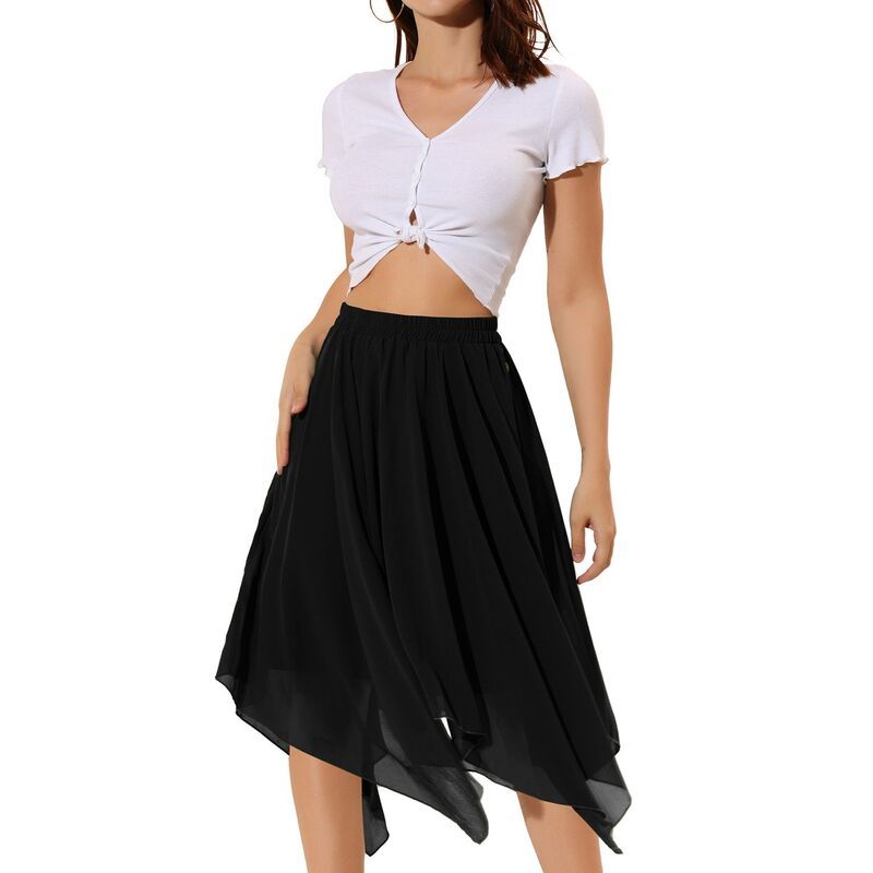 インスパイア シック レディース ボトムスカート ヴィンテージ シフォン アシンメトリー ミディ INSPIRE CHIC Womens Asymmetrical Hem Elastic Waist