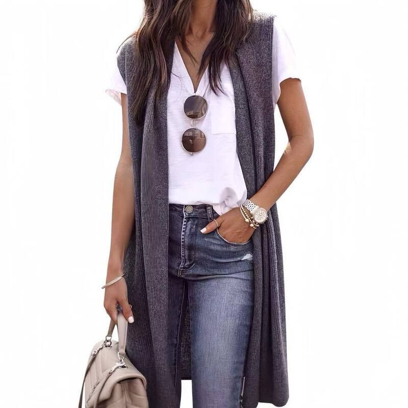 クリアフラワー レディース アウター ニット・セーター ドレープ ノースリーブ カーディガン ClearFlower Womens Long Cardigan Lightweight Open Fro