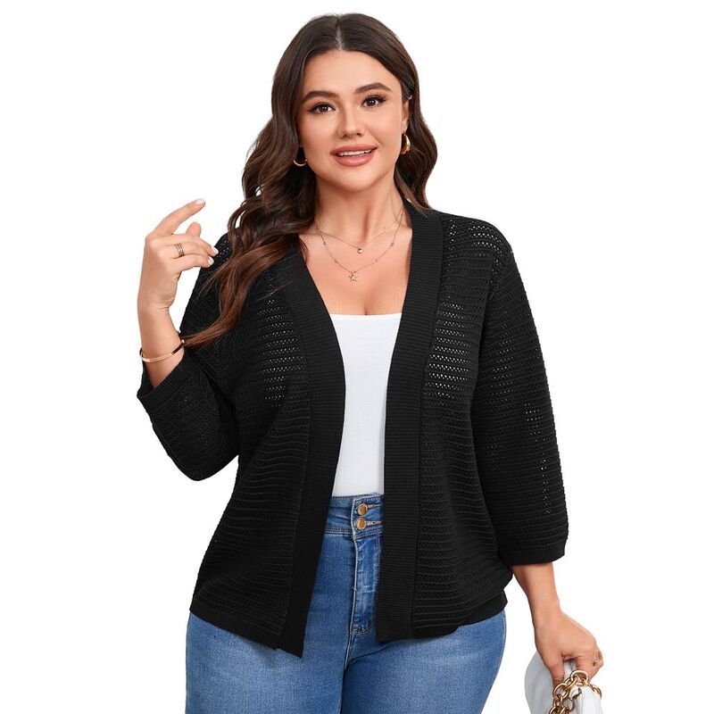 エリートスピリット レディース アウター ニット・セーター プラスサイズ カーディガン EliteSpirit Womens Plusize Summer Cardigan 34 Length Sle