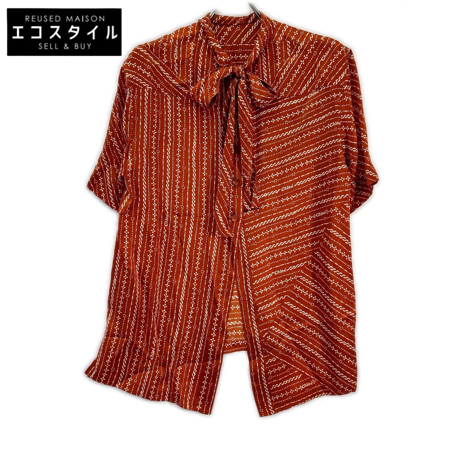 Chloe　クロエ　CHC19AHT433229Z534 オレンジ 総柄 シルク ブラウス　XL