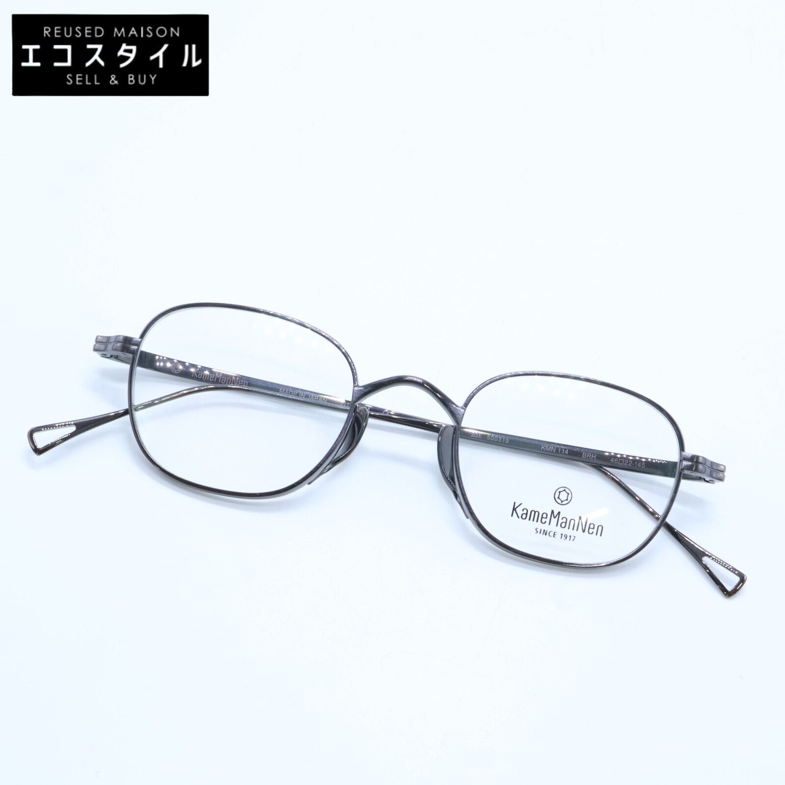 KameManNen　カメマンネン　【美品】KMN114 BRH TITANIUM デモレンズ ワイドスクエアシェイプ アイウェア　46□22-145
