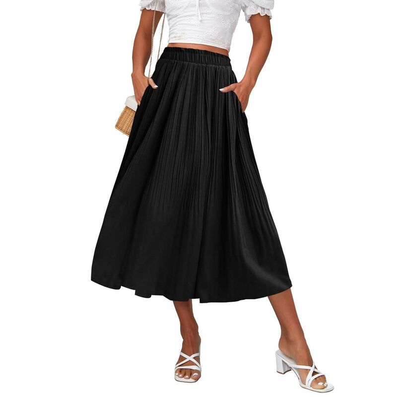 ジーグー レディース ボトムスカート ドット柄 A ライン ハイウエスト ドット プリーツ ミディ Zeagoo Womens Casual Boho Skirt Polka Dot High Wai