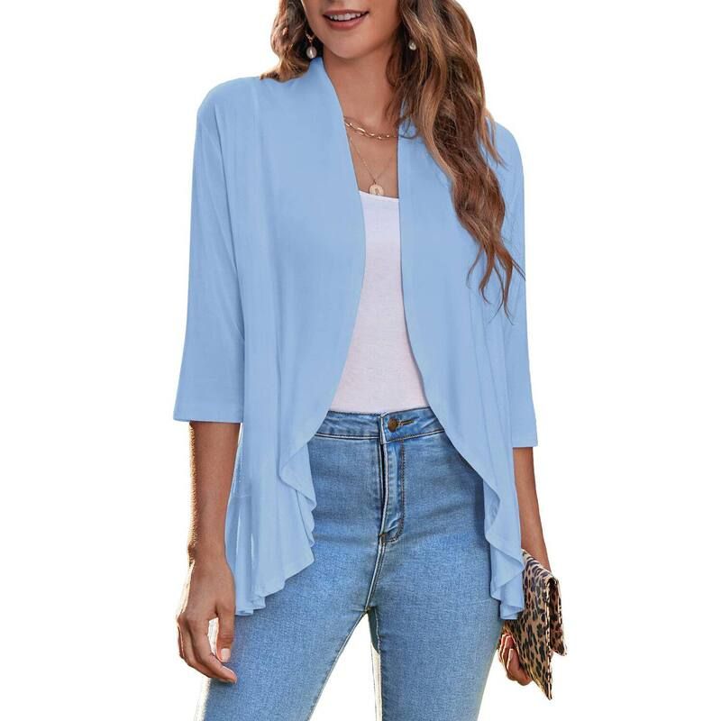ジーグー レディース アウター ニット・セーター ドレープ フリル カーディガン Zeagoo Women s Open Front 34 Sleeve Draped Ruffles Knit Car