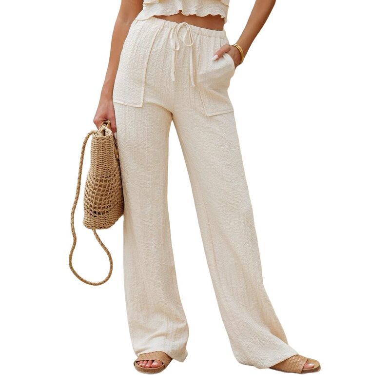 クリアフラワー レディース ボトムス カジュアルパンツ ワイドレッグ ハイウエスト リネン ClearFlower Womens Linen Pants High Waistraight Pant C