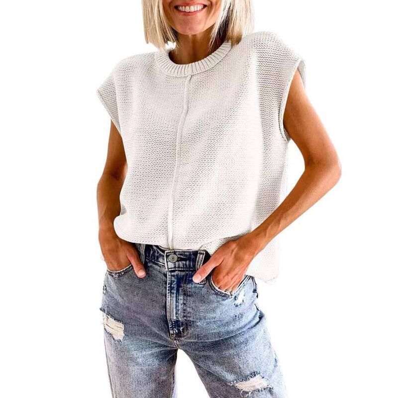 クリアフラワー レディース アウター ニット・セーター クルーネック リブ ベスト キャップ ClearFlower Womens Pullover Sweater Vest Crew Neck Ca