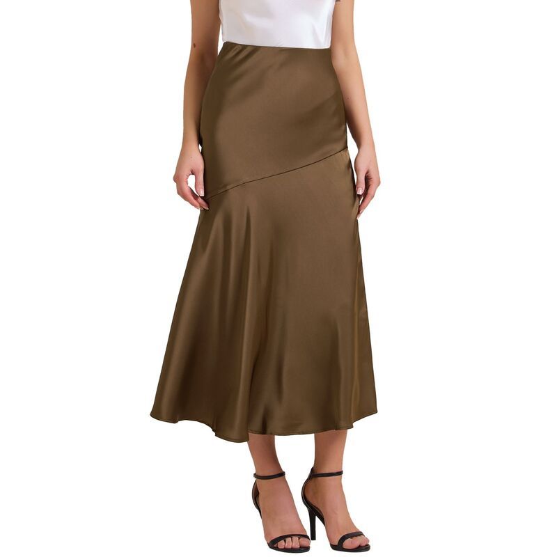 インスパイア シック レディース ボトムスカート ハイウエスト サテン マキシ INSPIRE CHIC Womensatin Maxi Skirt Fall High Waist Casual Co 9,706円
