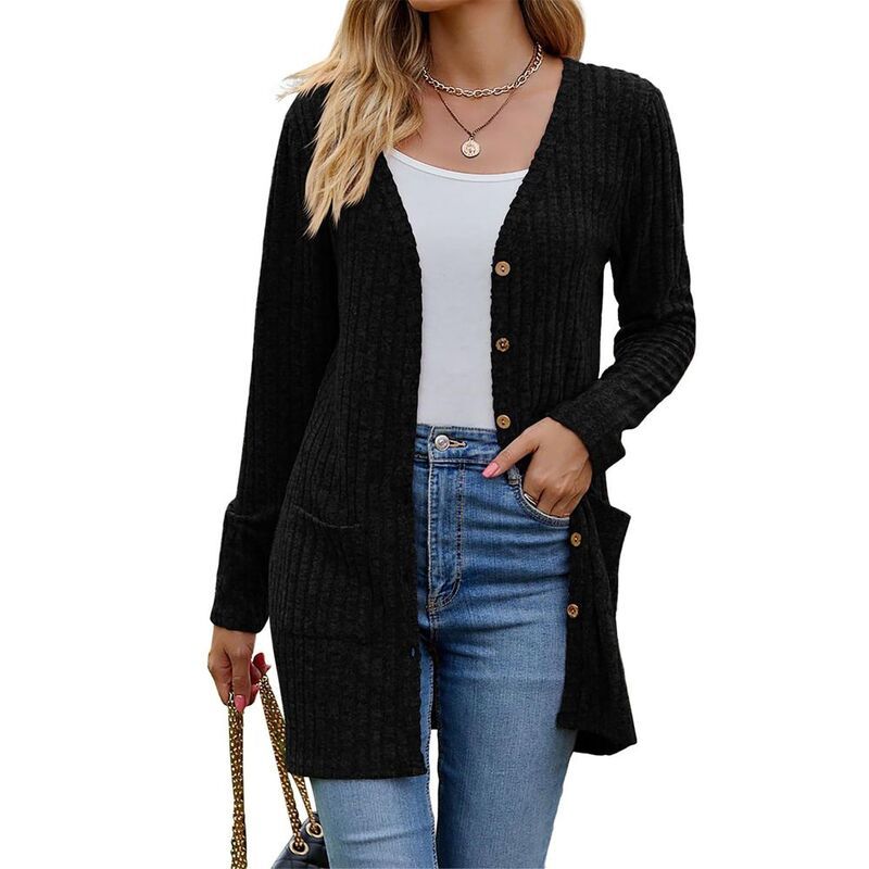 エリートスピリット レディース アウター ニット・セーター リブ カーディガン EliteSpirit Womensweater Cardigan Ribbed Knit Long Sleeve Op