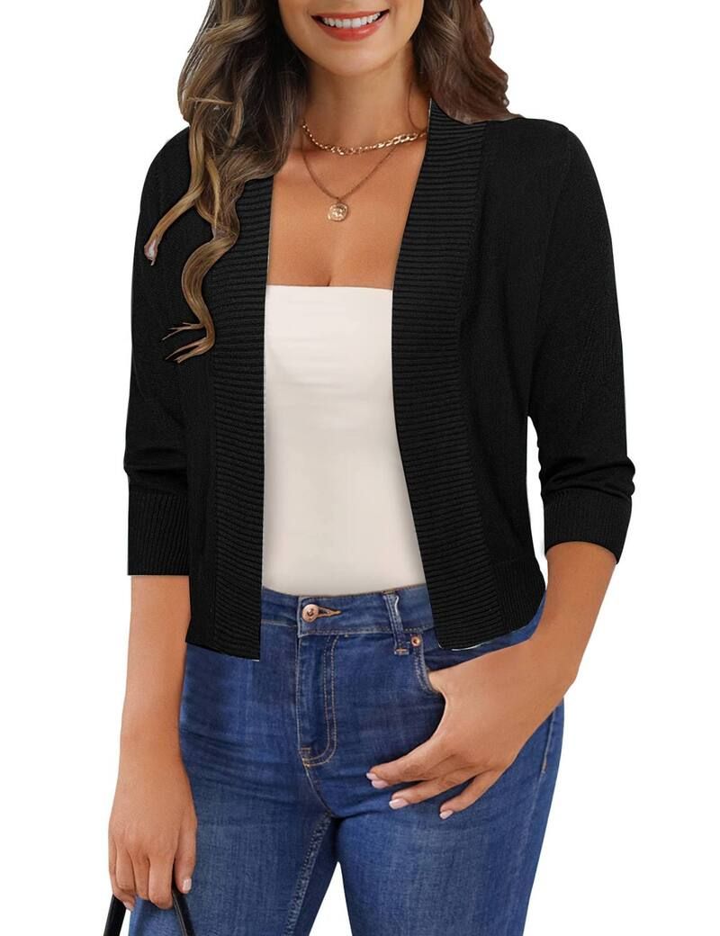 ファンジュライ レディース アウター ニット・セーター カーディガン クロップド FUNJULY Womens Lightweight 34 Sleeve Cropped Cardigan Soft