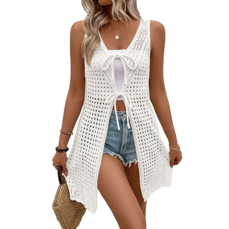 ボディサイズ レディース アウター ニット・セーター ベスト シャツ BODDYSIZE Women Crochet Knitted Beach Coverup Shirt Loose Open Ti