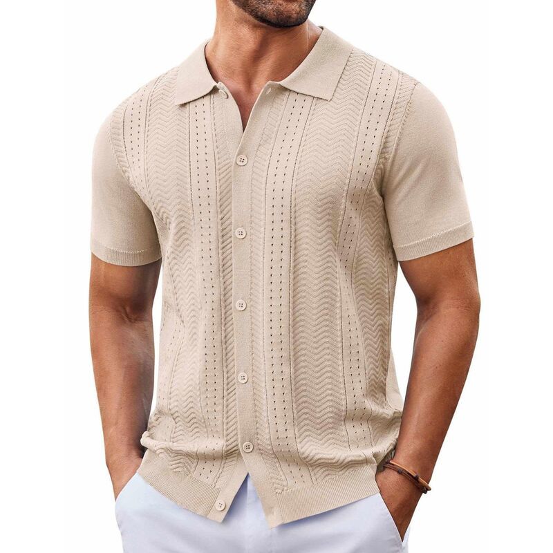 クーファンディ レディース アウター ニット・セーター ヴィンテージ ボタンダウン ポロシャツ ダウン COOFANDY Mens Button Down Shirt Short Sleeve Pol