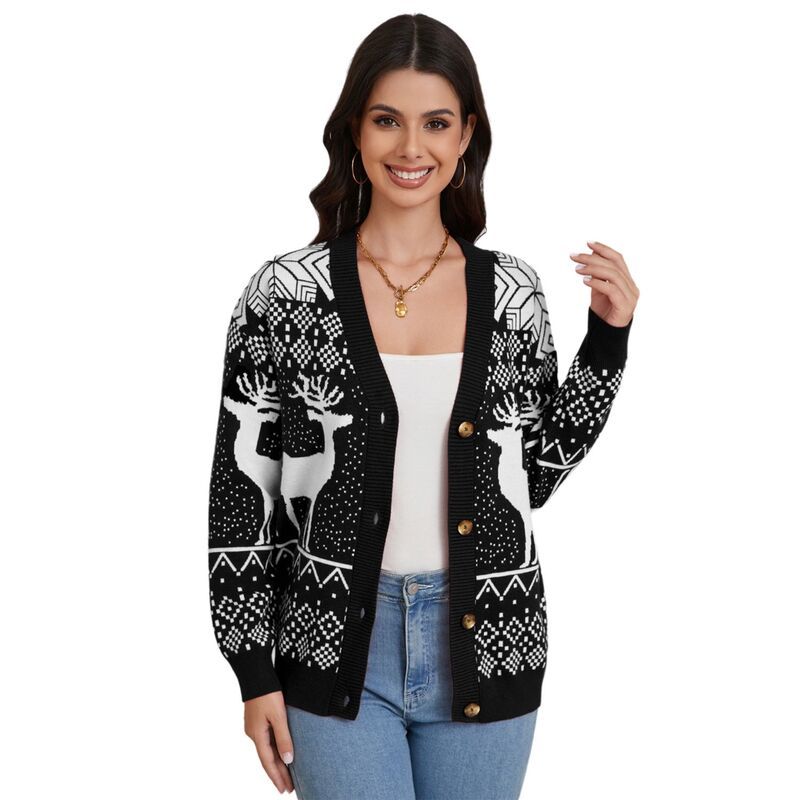 セオリア レディース アウター ニット・セーター ボタンダウン リブ カーディガン ダウン Seoria Womens Christmas Ugly Sweater Button Down Open
