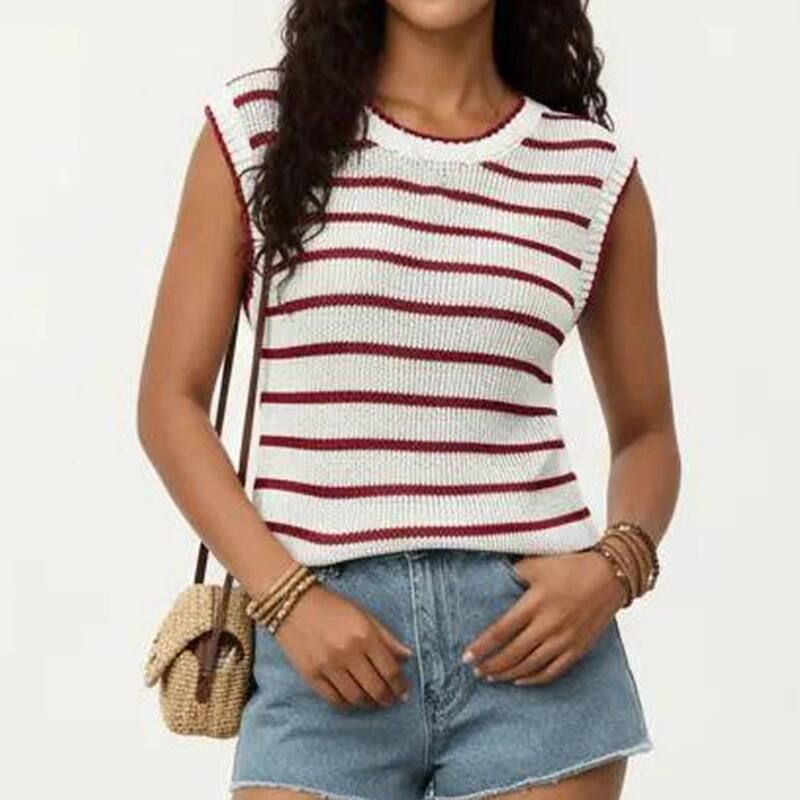 アンナカシ レディース アウター ニット・セーター ノースリーブ AnnaKaci Sleeveless Textured Knitop with Stripe Pattern Red レッド