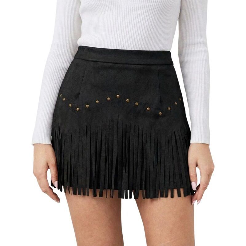 イエスファッション レディース ボトムスカート ミニ スエード フリンジ Yesfashion Women estern Skirts Fringe Mini Faux Suede Cowgirl S