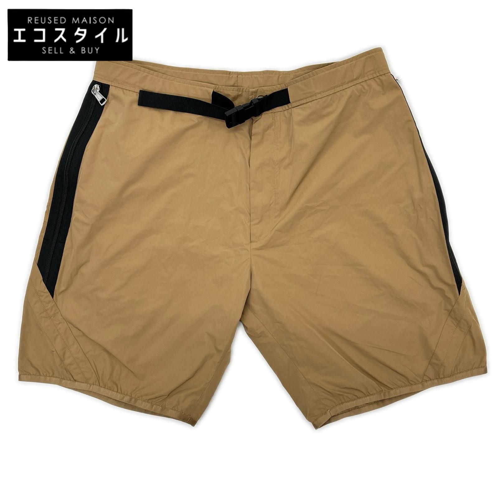 MONCLER　モンクレール　20年製 ブラウン PANTALONE BERMUDA ナイロン ラバーロゴ サイドジップショートパンツ　48