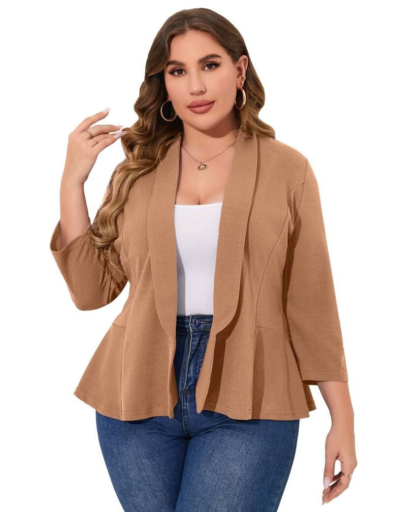 ファンジュライ レディース アウター ジャケット・ブルゾン プラスサイズ カーディガン ブレザー FUNJULY Womens Plusize Long Sleeve Open Front Casua