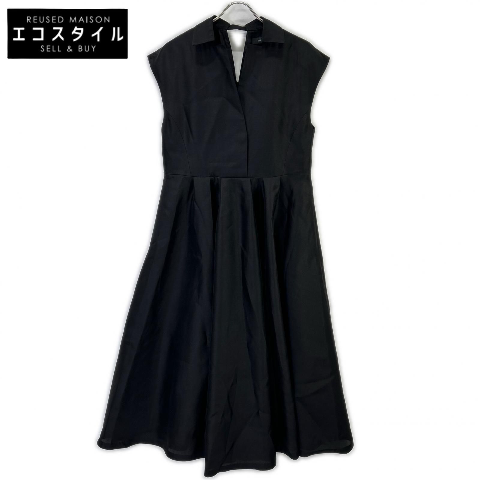 ADORE アドーア 【BLACK LABEL】531-6140352 26SS ブラック シルクダブルクロスワンピース 38