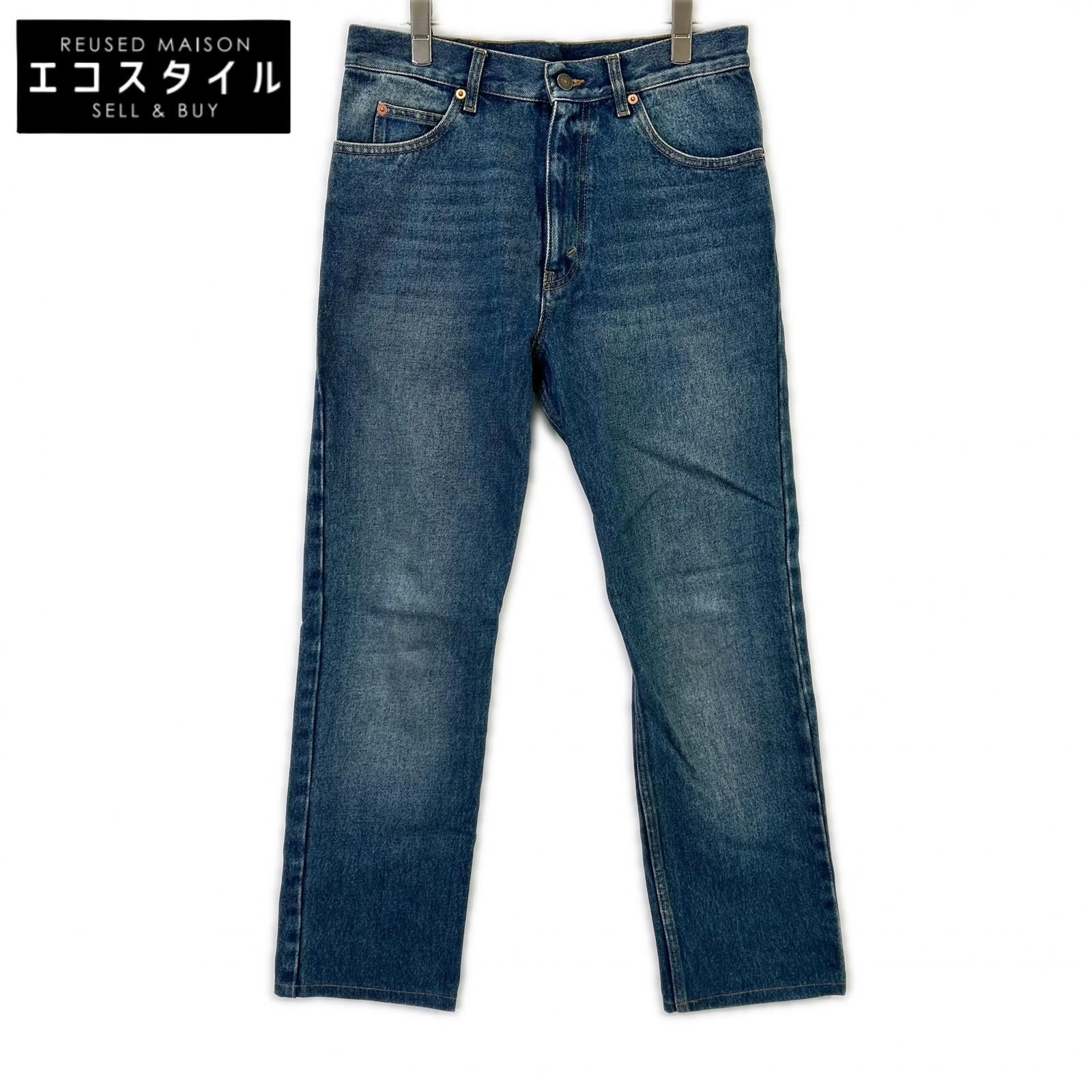 GUCCI　グッチ　623953 ライトインディゴ レザーパッチ ストレートデニムパンツ　30