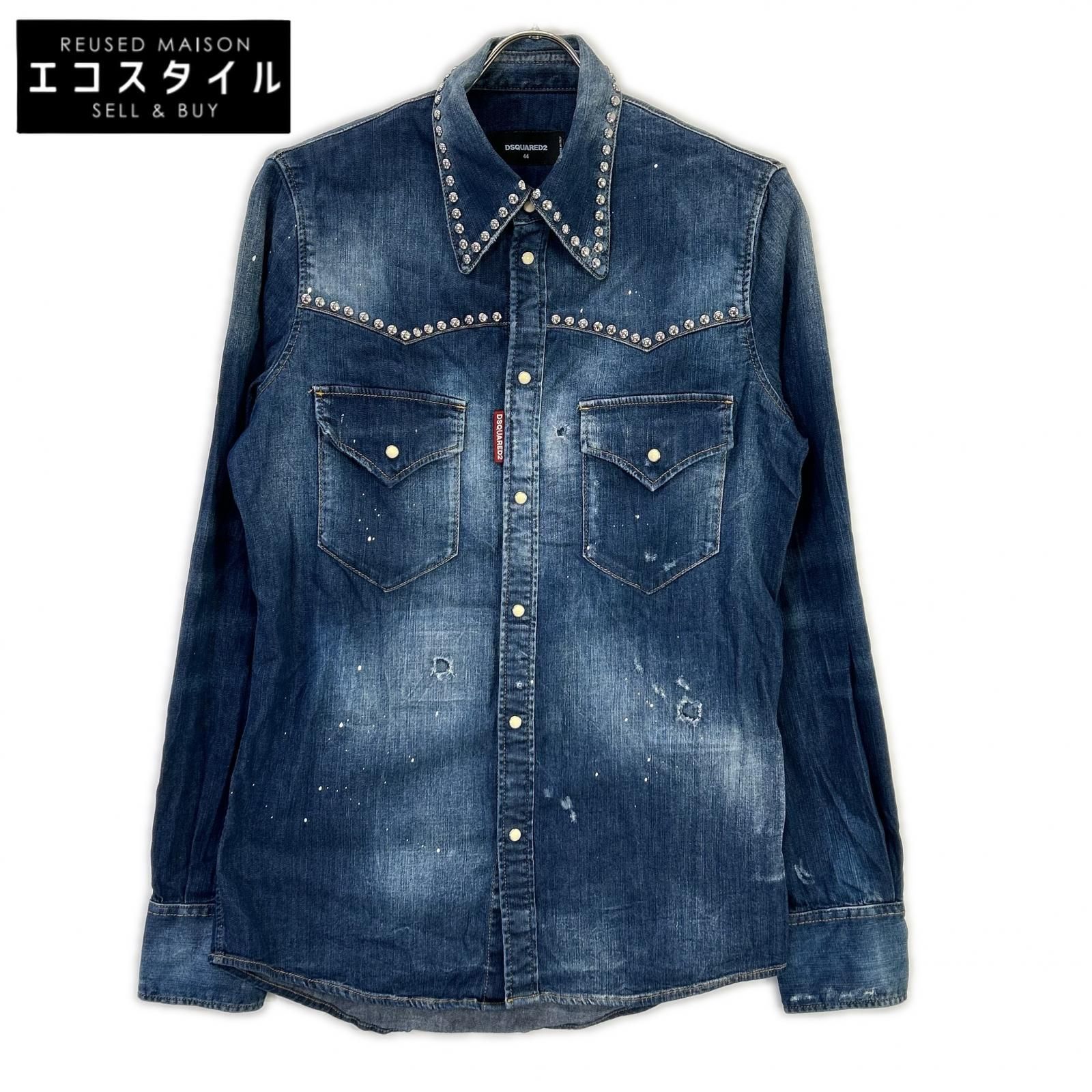 DSQUARED2　ディースクエアード　S74DM0008 インディゴ スタッズダンガリーデニムウエスタンシャツ　44