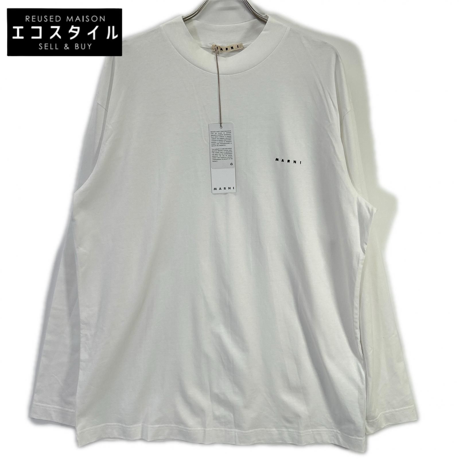 MARNI　マルニ　HUMU0242X0 ホワイト オーガニックコットン ロゴ刺? モックネックロングスリーブカットソー　48