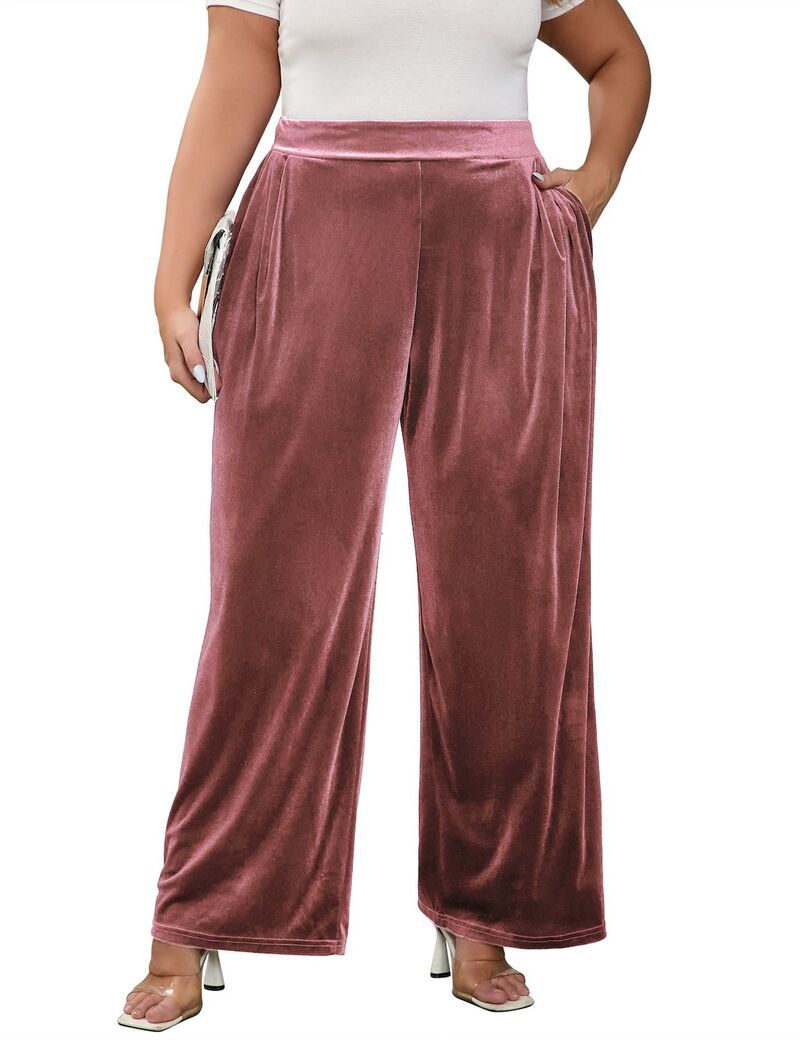 クリアフラワー レディース ボトムス カジュアルパンツ ワイドレッグ プラスサイズ ベルベット ClearFlower Women Plusize Velvet Wide Leg Pants High