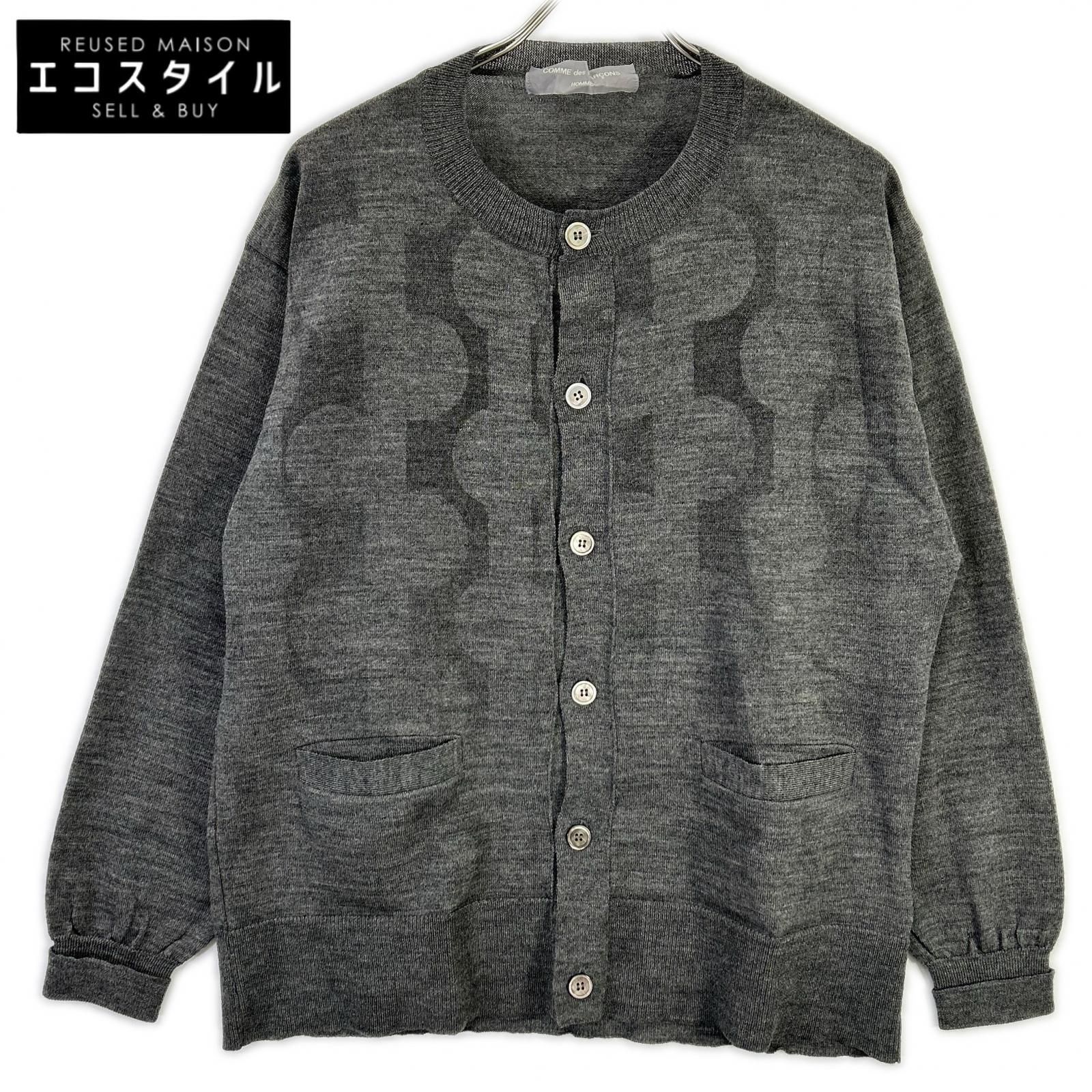 COMMEdesGARCONS HOMME　コムデギャルソンオム　00s 田中オム HE-N003 グレー 透かしプリント ニットカーディガン　表記なし
