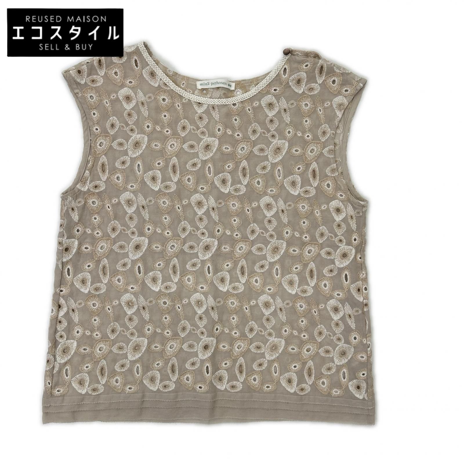 mina perhonen　ミナペルホネン　usl770 ベージュ light net ノースリーブブラウス　36