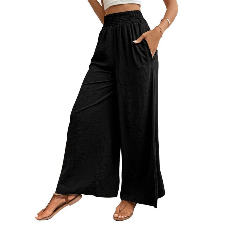 イエスファッション レディース ボトムス カジュアルパンツ ワイドレッグ Yesfashion Womens Wide Leg Pants Casual Flowy Elastic Waist Pan