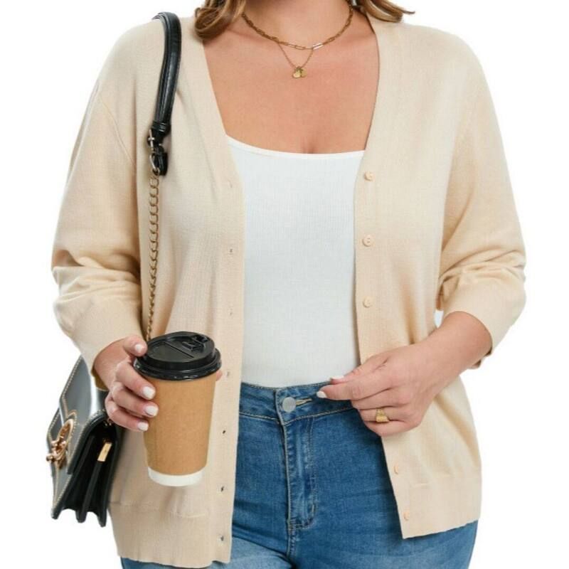 イエスファッション レディース アウター ニット・セーター Vネック ボタンダウン プラスサイズ カーディガン ダウン Yesfashion Womens Plusize VNeck Cardigan