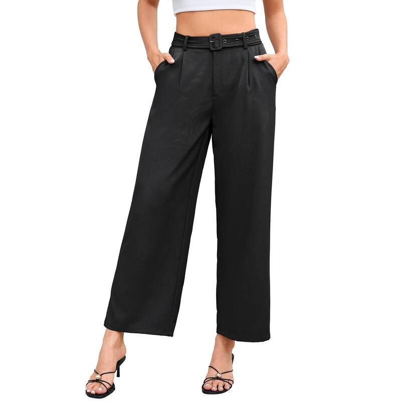 コジョイン レディース ボトムス カジュアルパンツ ワイドレッグ クロップド Kojooin Women Cropped Pants Wide Leg Straightrousers with Bel