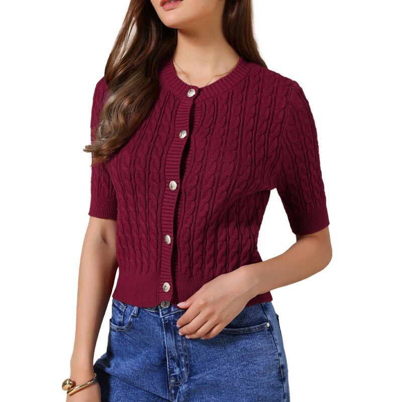 インスパイア シック レディース アウター ニット・セーター ボタンダウン クルーネック カーディガン ダウン INSPIRE CHIC Short Sleeve Summer Cardigan fo