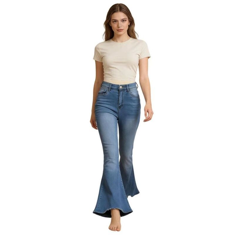 イエスファッション レディース ボトムス デニムパンツ ハイウエスト ジーンズ Yesfashion Womens Bell Bottom Flare Jeans High Waistrendy Ca