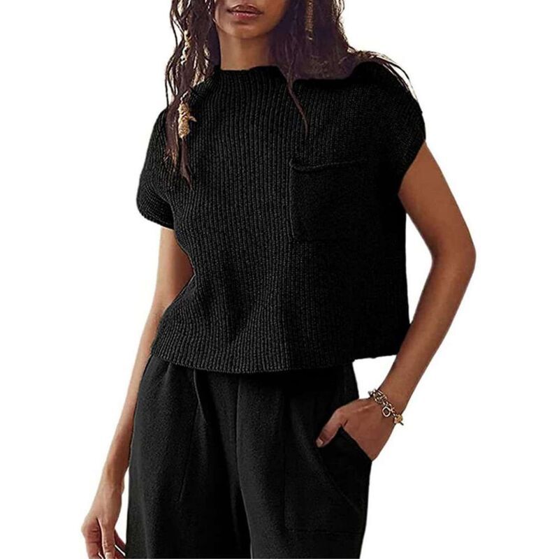 イエスファッション レディース アウター ニット・セーター クルーネック リブ ベスト コットン Yesfashion Womenshort Sleeve Sweater Vestrendy Cott