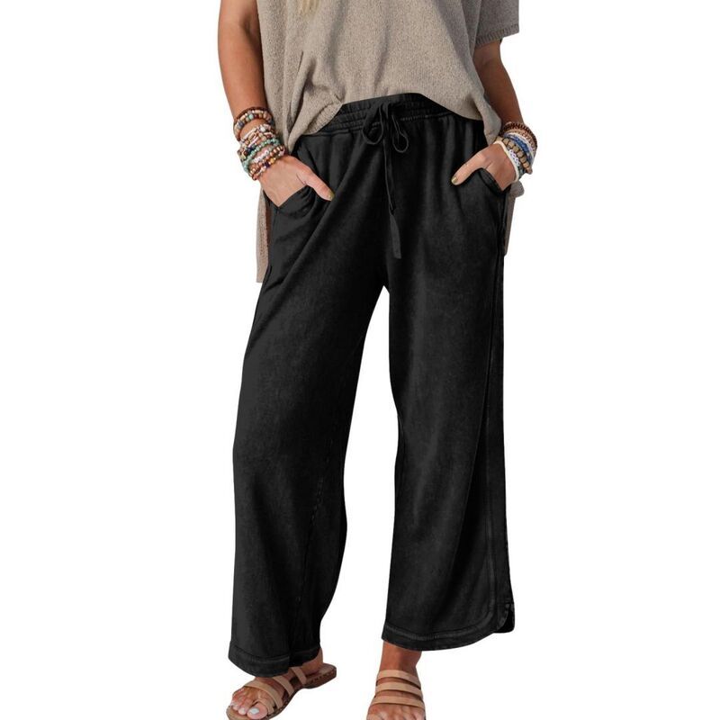 イエスファッション レディース ボトムス カジュアルパンツ ワイドレッグ スウェットパンツ Yesfashion Womens Loose Drawstring High Waisted Sweat